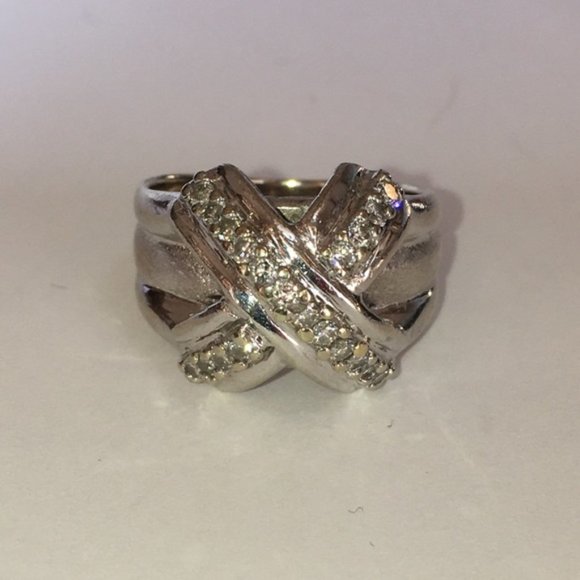 Real Solid 18K White Gold Diamond Custom X Ring